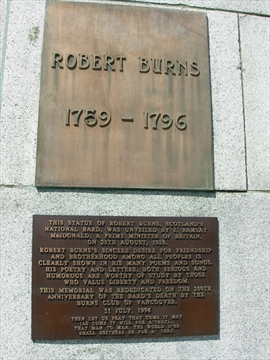 Robert Burns Statue plaque in Stanley Park, Vancouver, BC, Canada