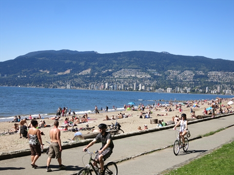 Bicycles on the Seawall in Stanley Park, Vancouver, BC, Canada