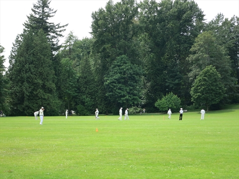 Cricket at the Brockton fields in Stanley Park, Vancouver, BC, Canada